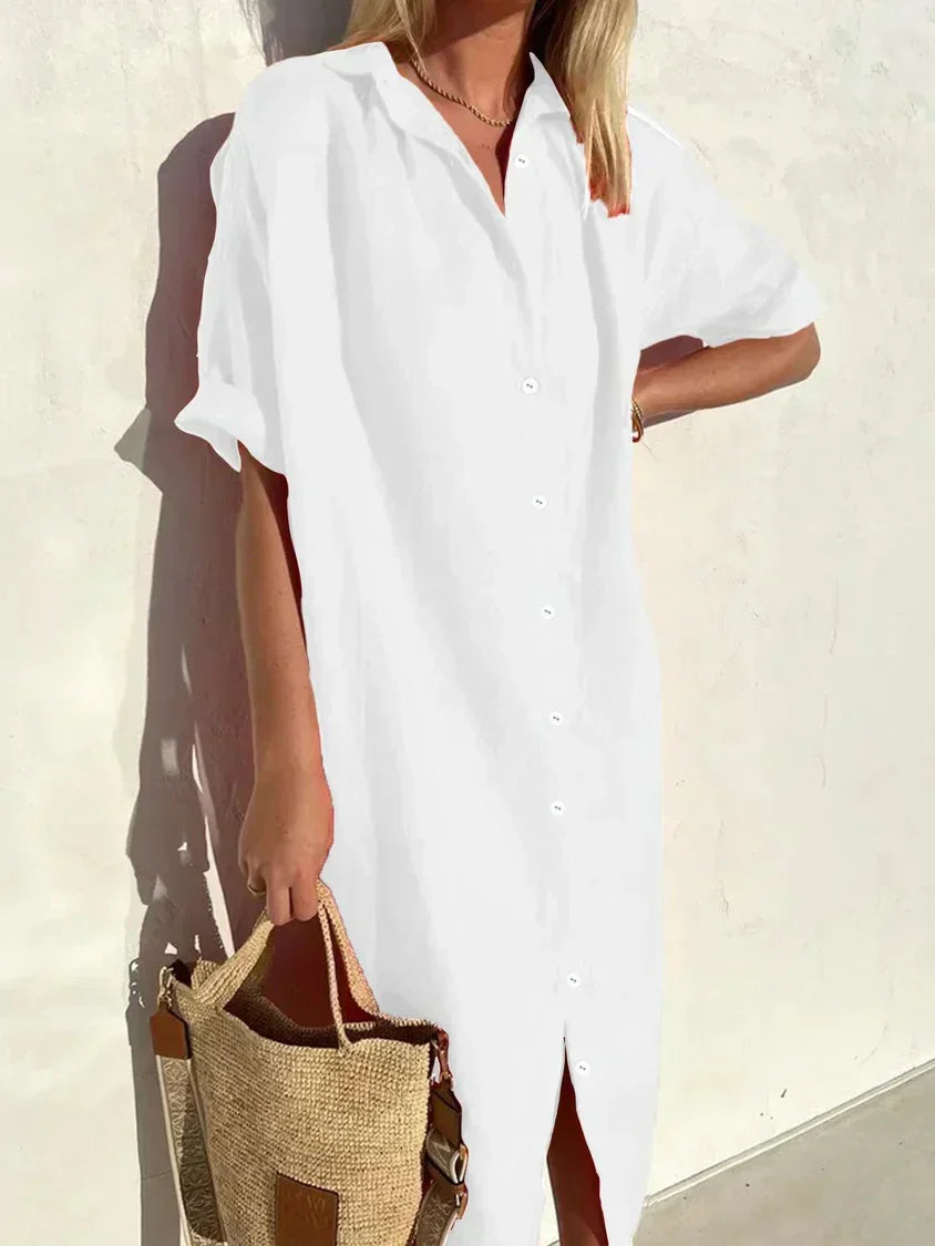Women’s Casual Linen Button-Down Shirt Dress