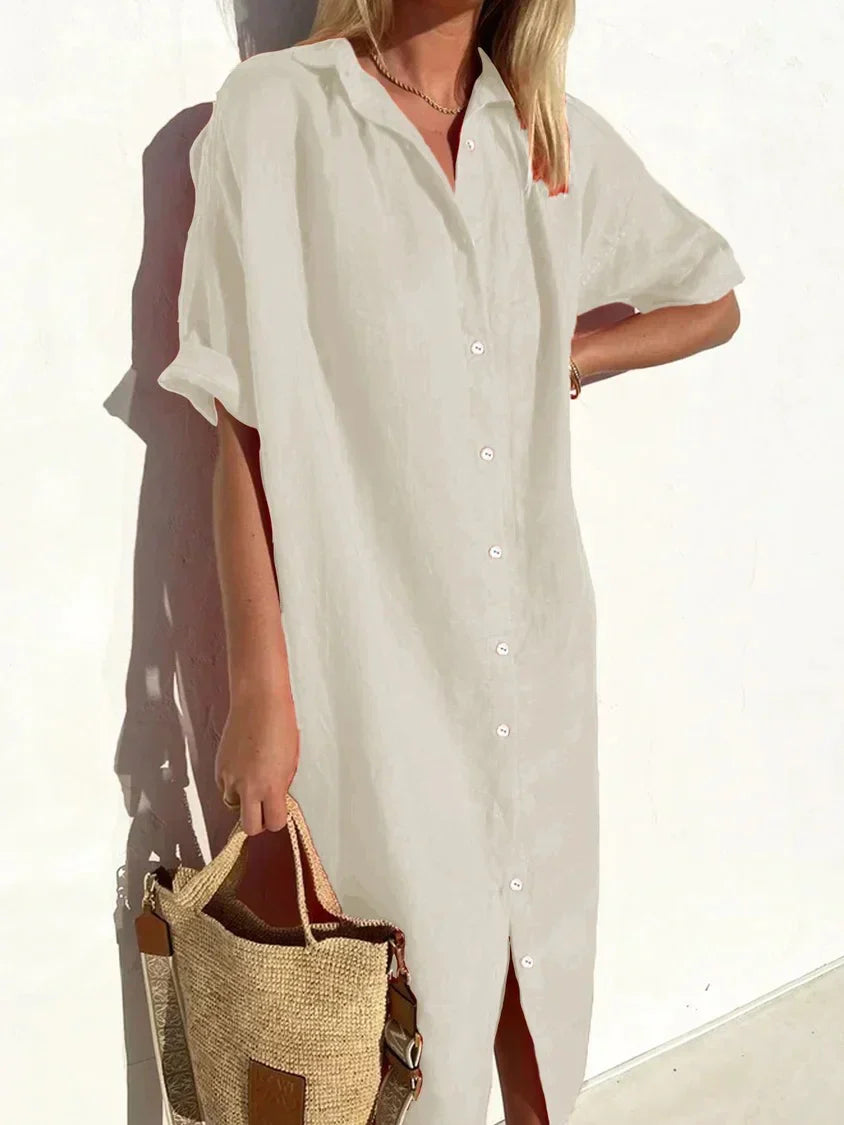 Women’s Casual Linen Button-Down Shirt Dress