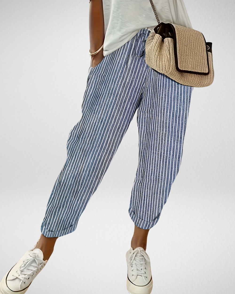 Women’s Striped Pants with Elastic Waist