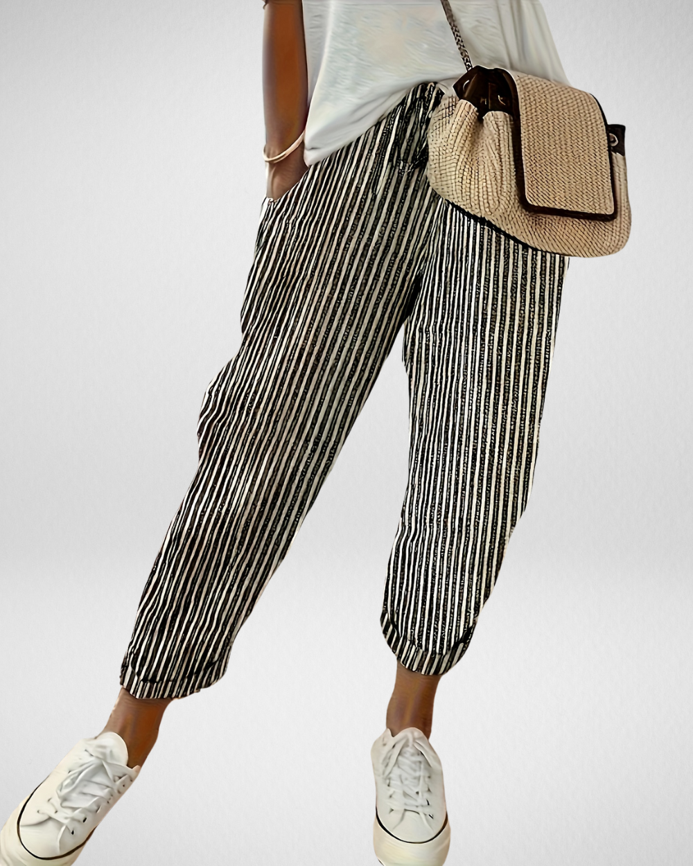 Women’s Striped Pants with Elastic Waist