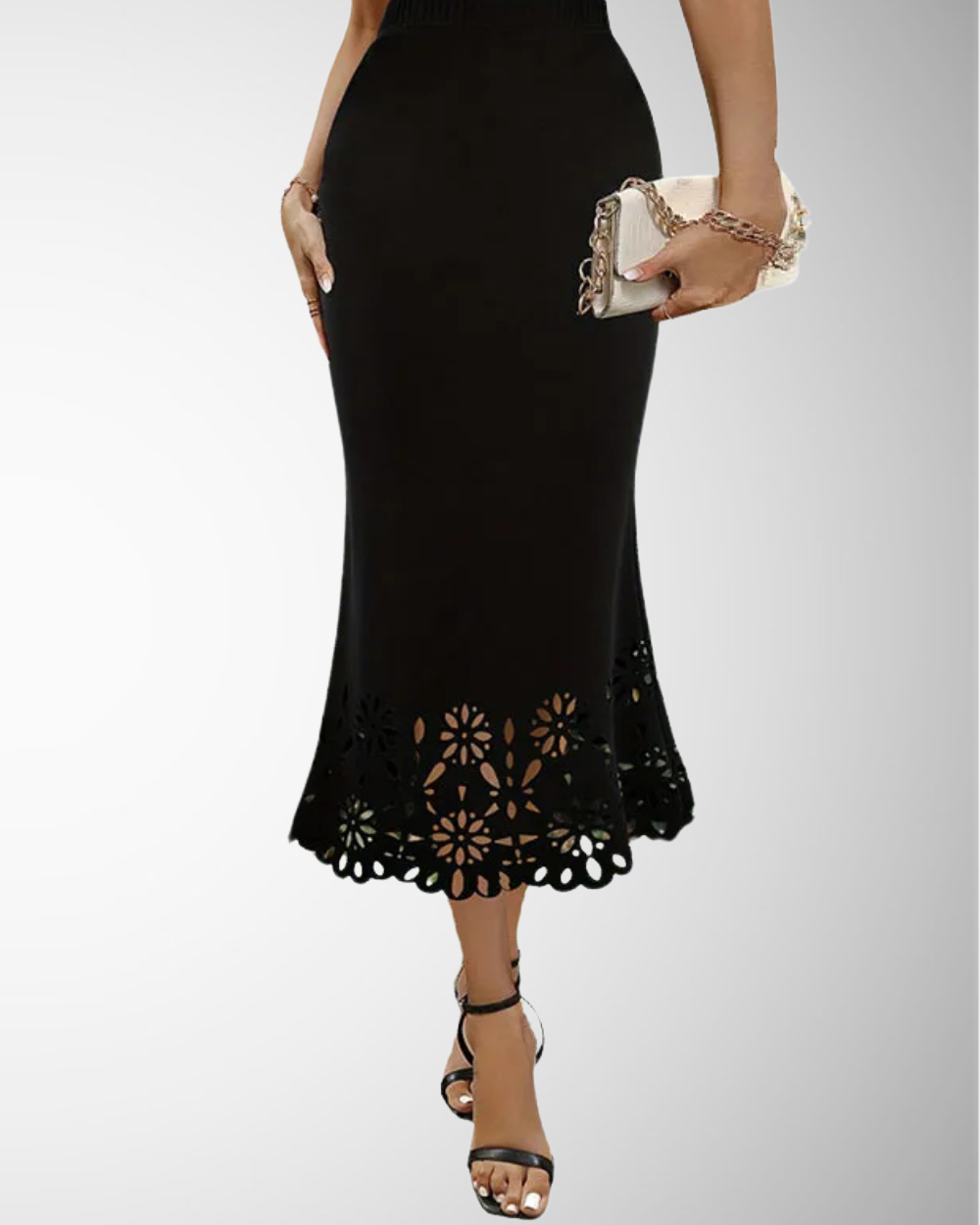 Women's Summer Elegant Midi Skirt with Hollow-Out Detail