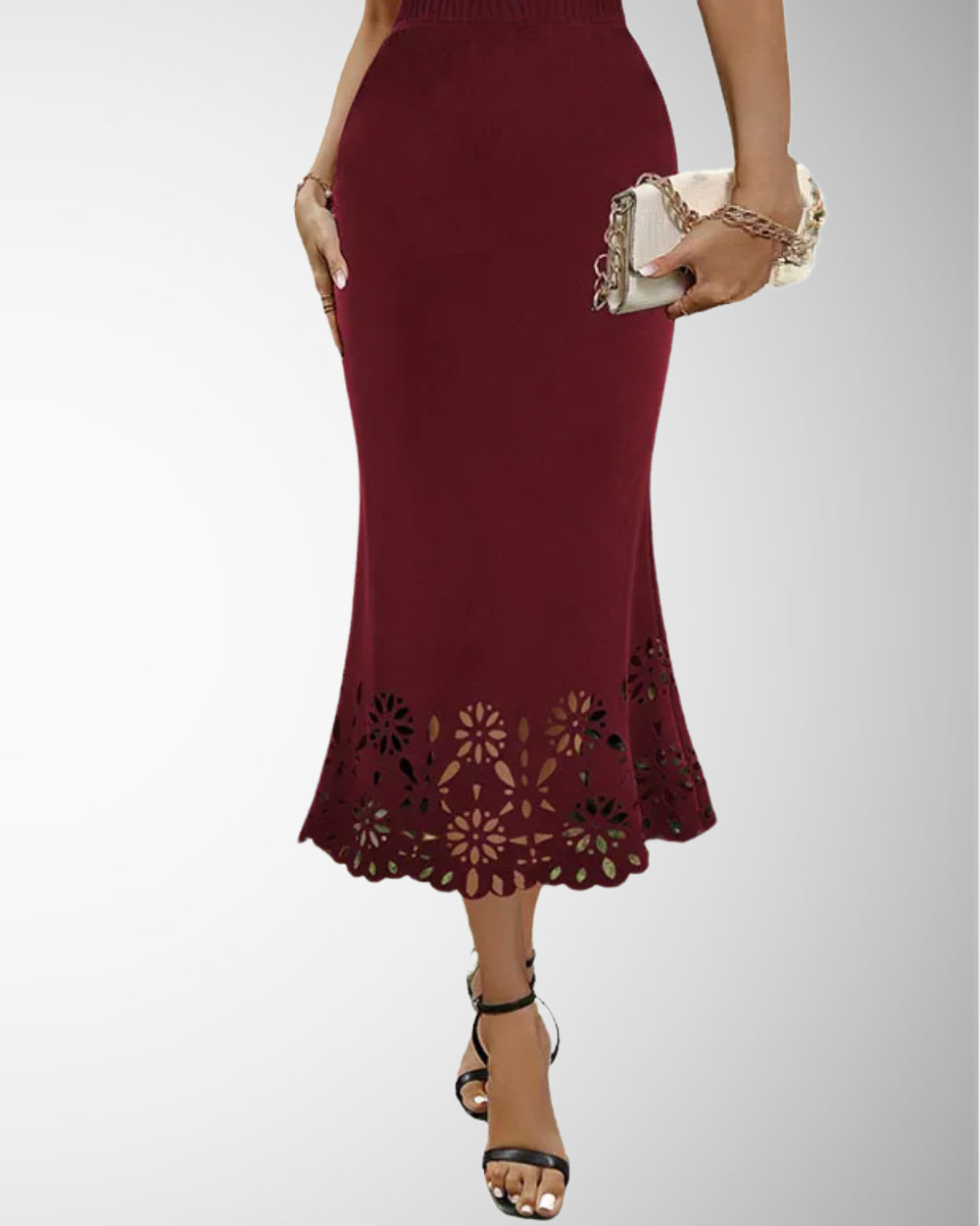 Women's Summer Elegant Midi Skirt with Hollow-Out Detail