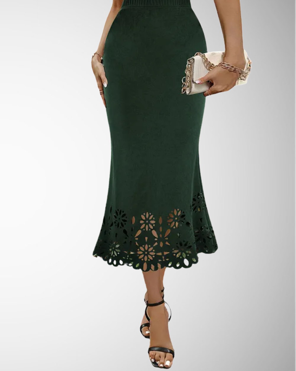 Women's Summer Elegant Midi Skirt with Hollow-Out Detail