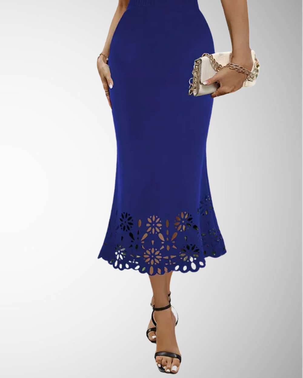 Women's Summer Elegant Midi Skirt with Hollow-Out Detail
