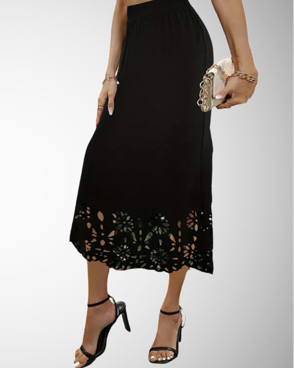 Women's Summer Elegant Midi Skirt with Hollow-Out Detail