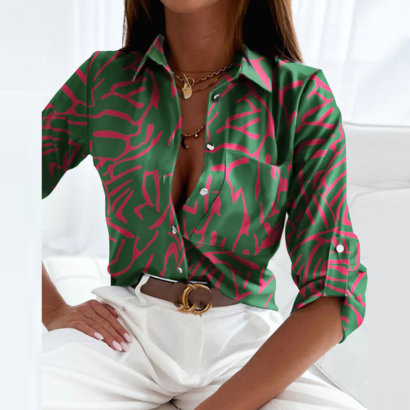 Women’s Elegant Printed Button Blouse