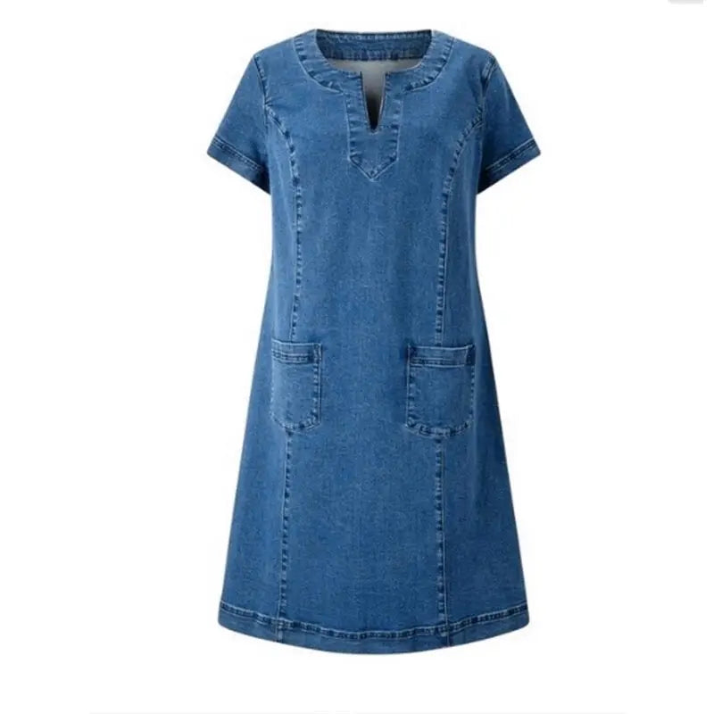 Women’s Denim Shift Dress with Short Sleeves