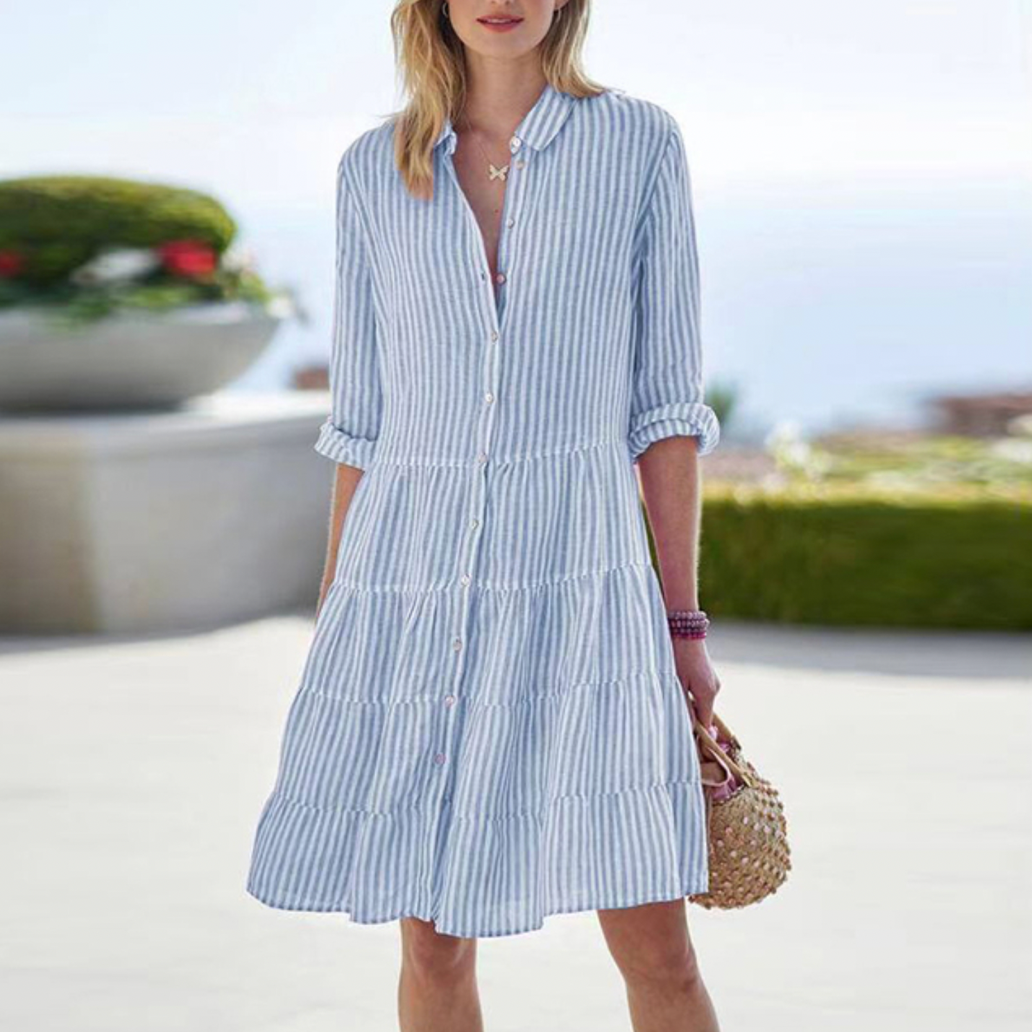 Women’s Striped Button-Down Shirt Dress