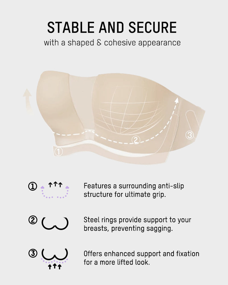 Bandeau Bra Strapless, Anti-Slip, Full Coverage