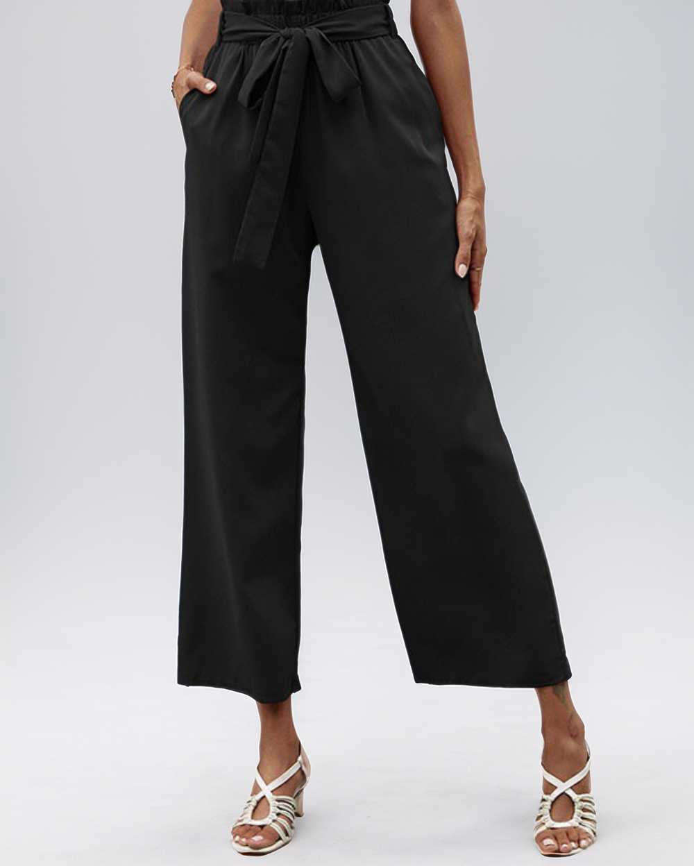 Women's Summer Casual Elegant High-Waisted Trousers with Tie Belt