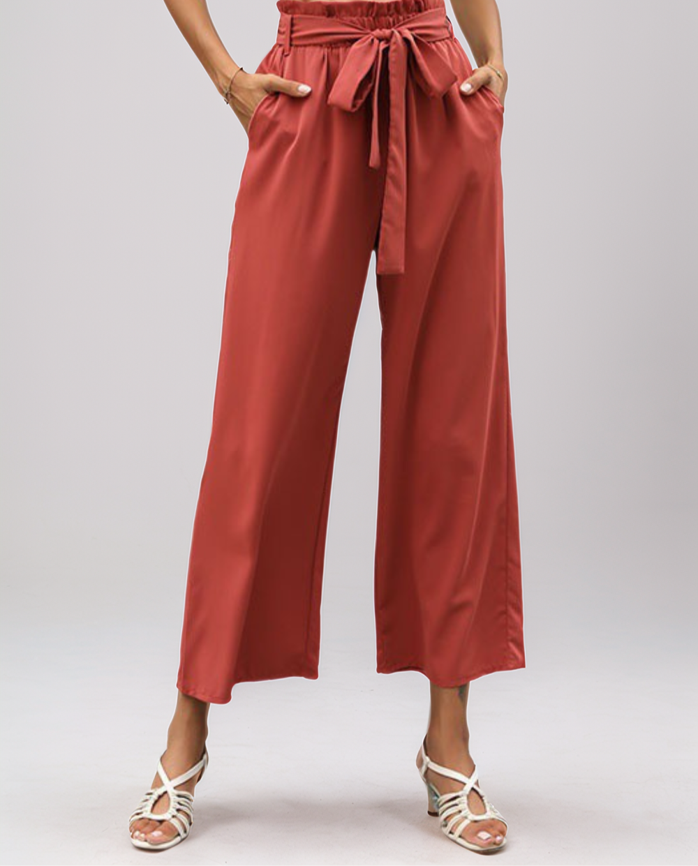 Women's Summer Casual Elegant High-Waisted Trousers with Tie Belt