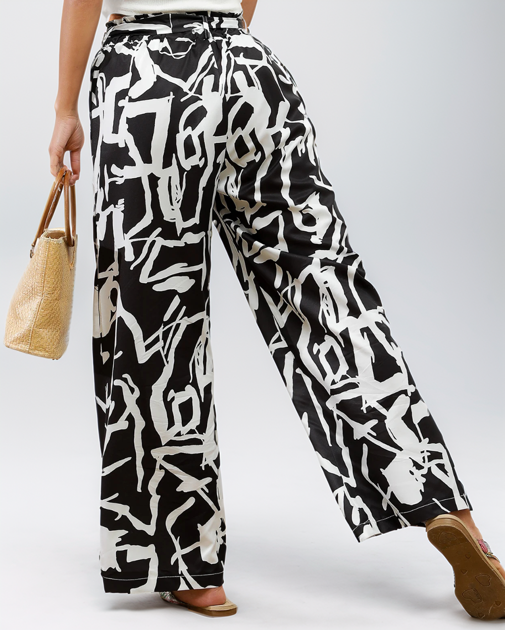 Allover Print Tie-Front Pants – Casual Women’s Pants for Spring and Summer
