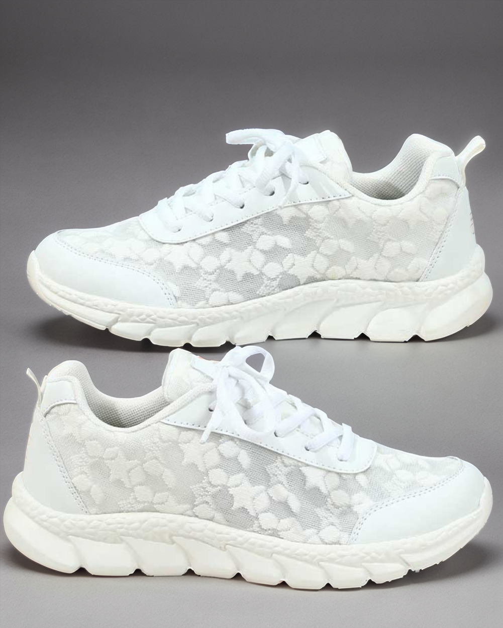 Women's Summer White Mesh Sneakers with Embroidered Stars – Comfort & Style