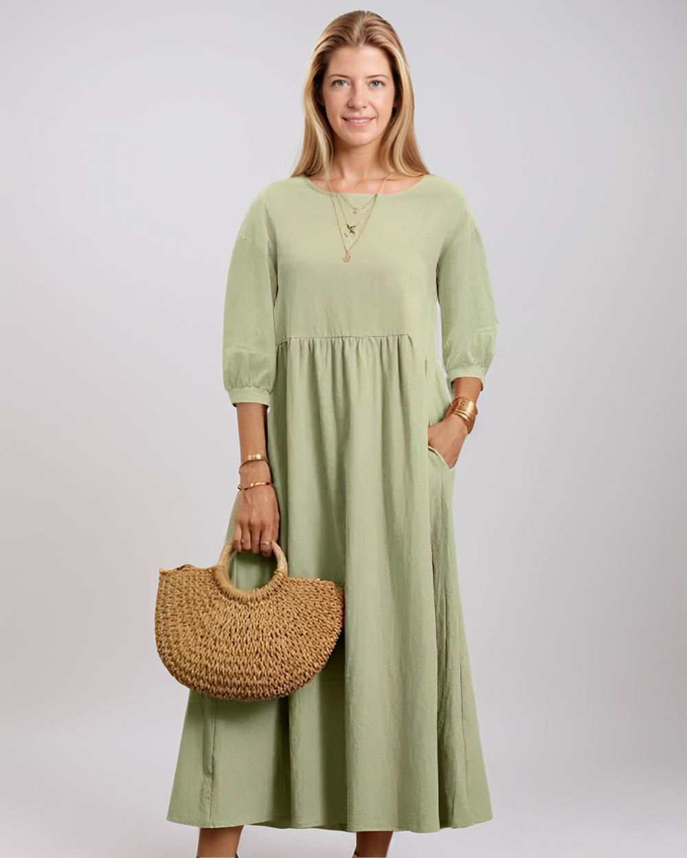Women’s Casual Midi Summer Dress with 3/4 Sleeves