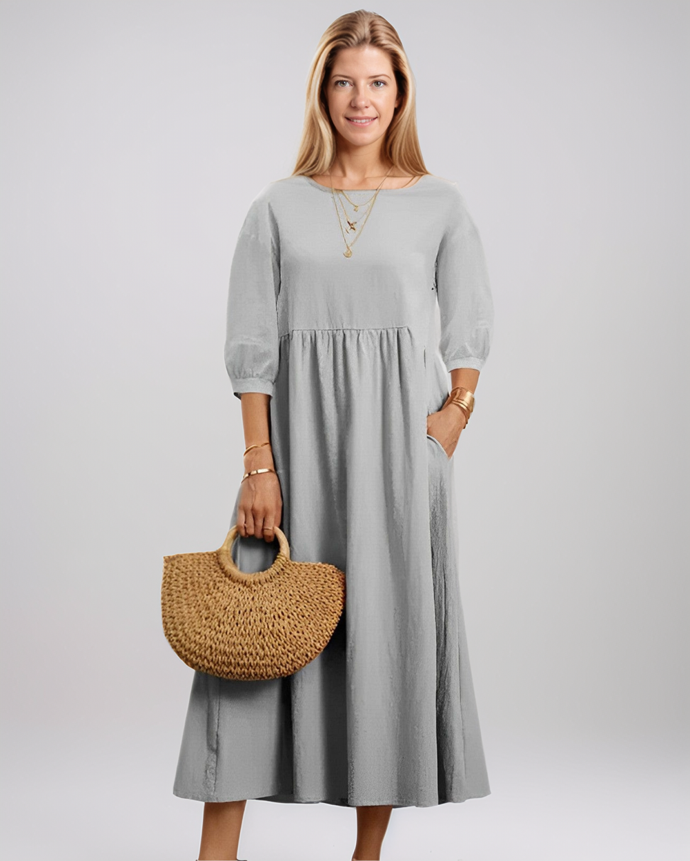 Women’s Casual Midi Summer Dress with 3/4 Sleeves