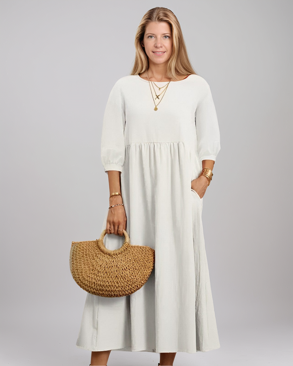Women’s Casual Midi Summer Dress with 3/4 Sleeves