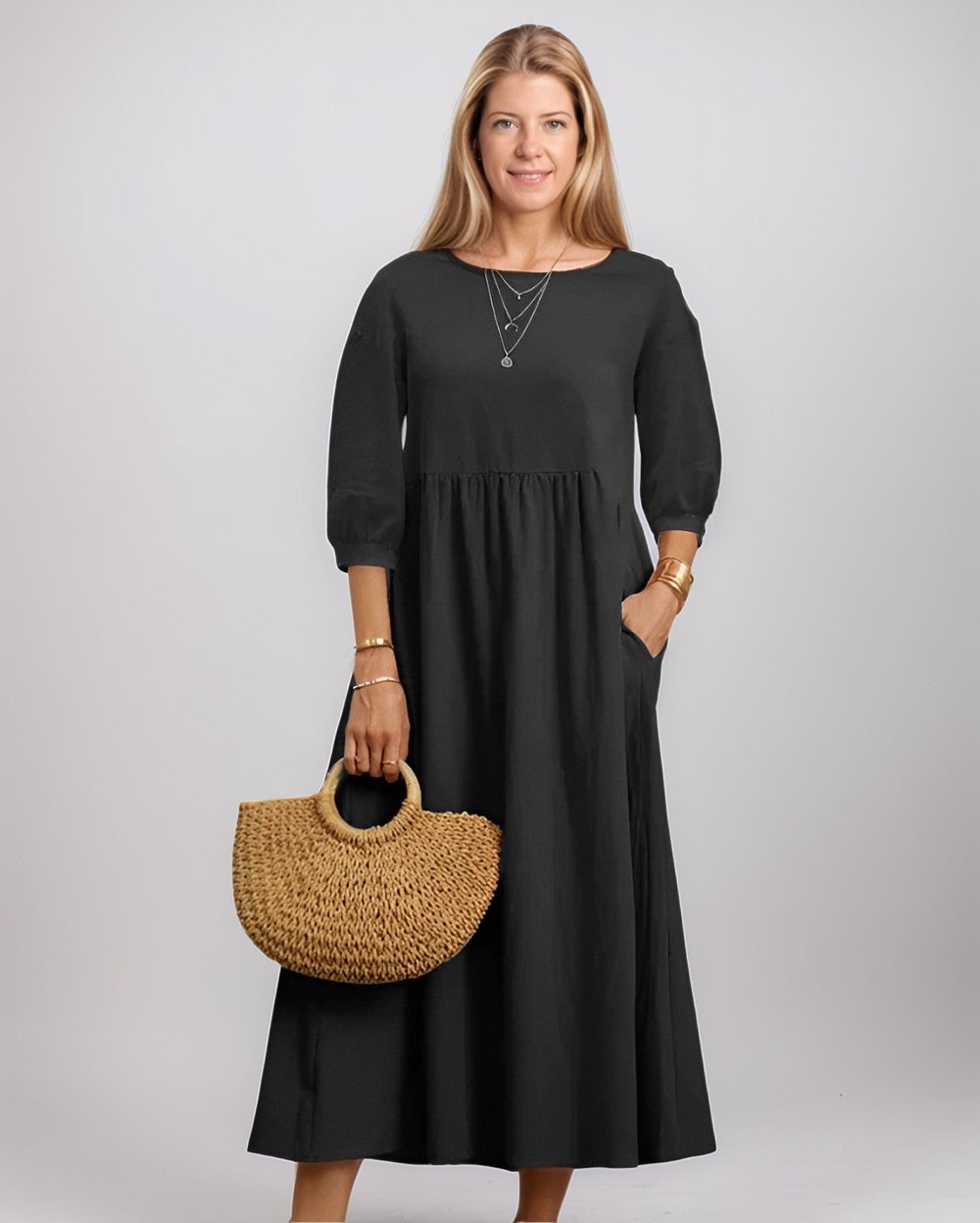 Women’s Casual Midi Summer Dress with 3/4 Sleeves