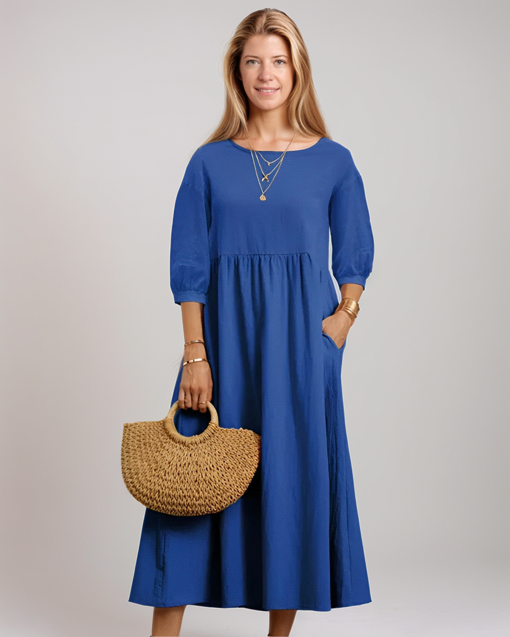 Women’s Casual Midi Summer Dress with 3/4 Sleeves