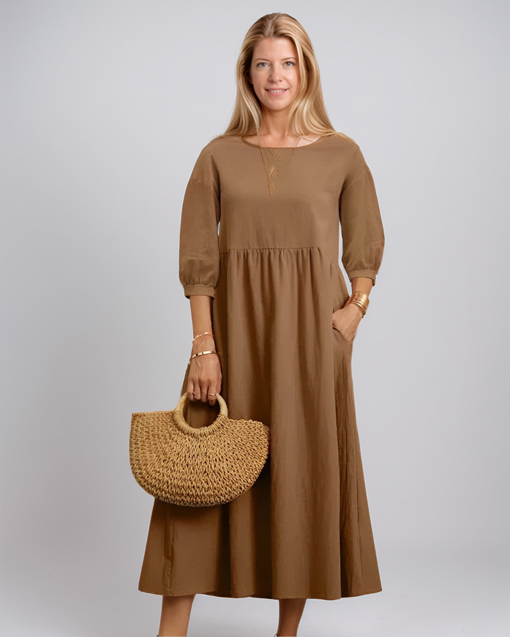 Women’s Casual Midi Summer Dress with 3/4 Sleeves