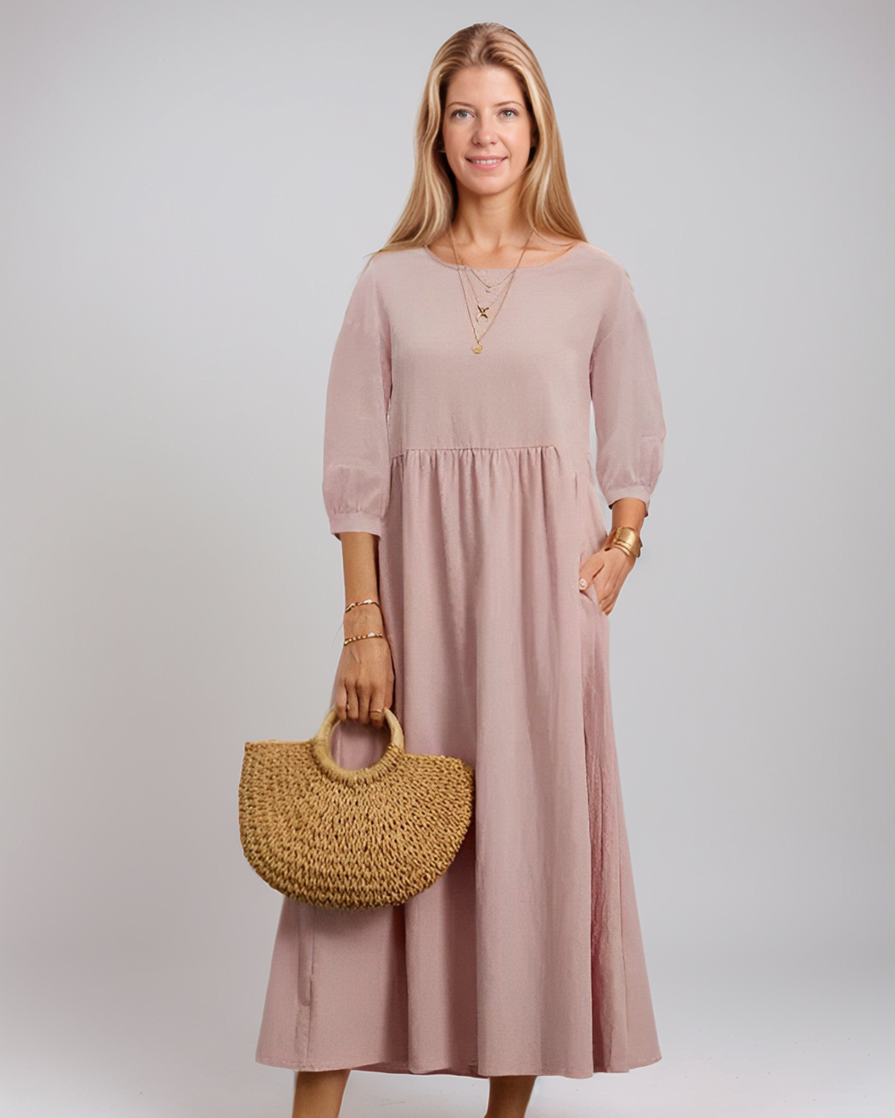 Women’s Casual Midi Summer Dress with 3/4 Sleeves