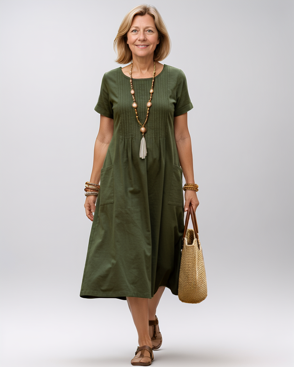 Pleated Casual Midi Dress
