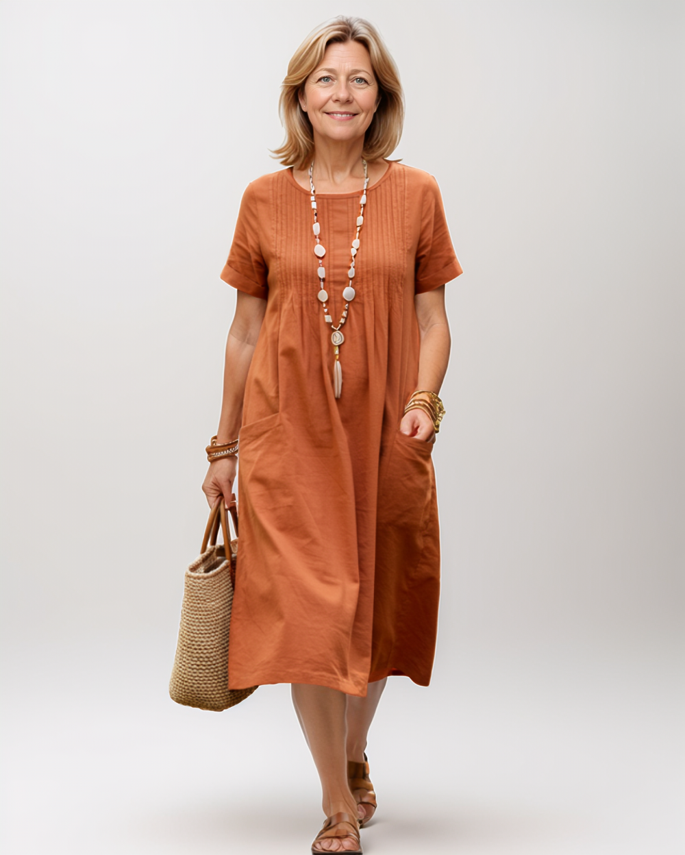 Pleated Casual Midi Dress