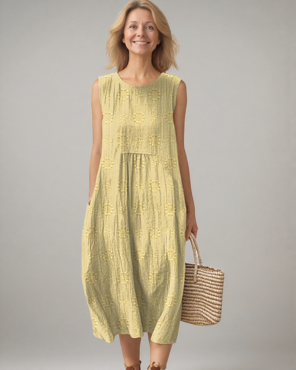 Airy Sleeveless Summer Dress with Embroidery