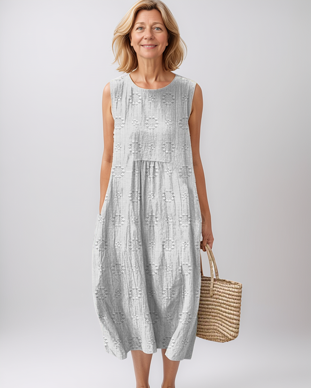 Airy Sleeveless Summer Dress with Embroidery