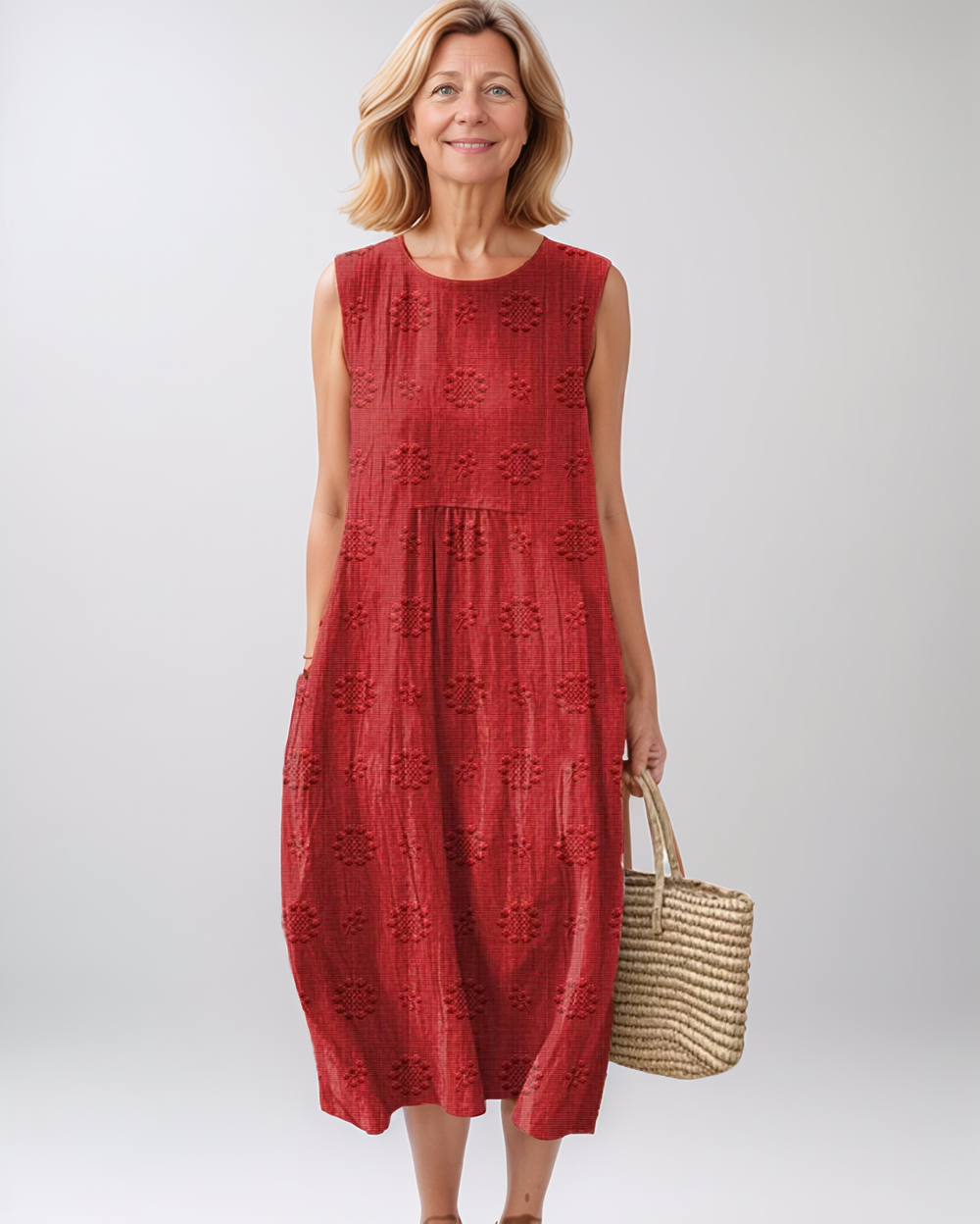 Airy Sleeveless Summer Dress with Embroidery