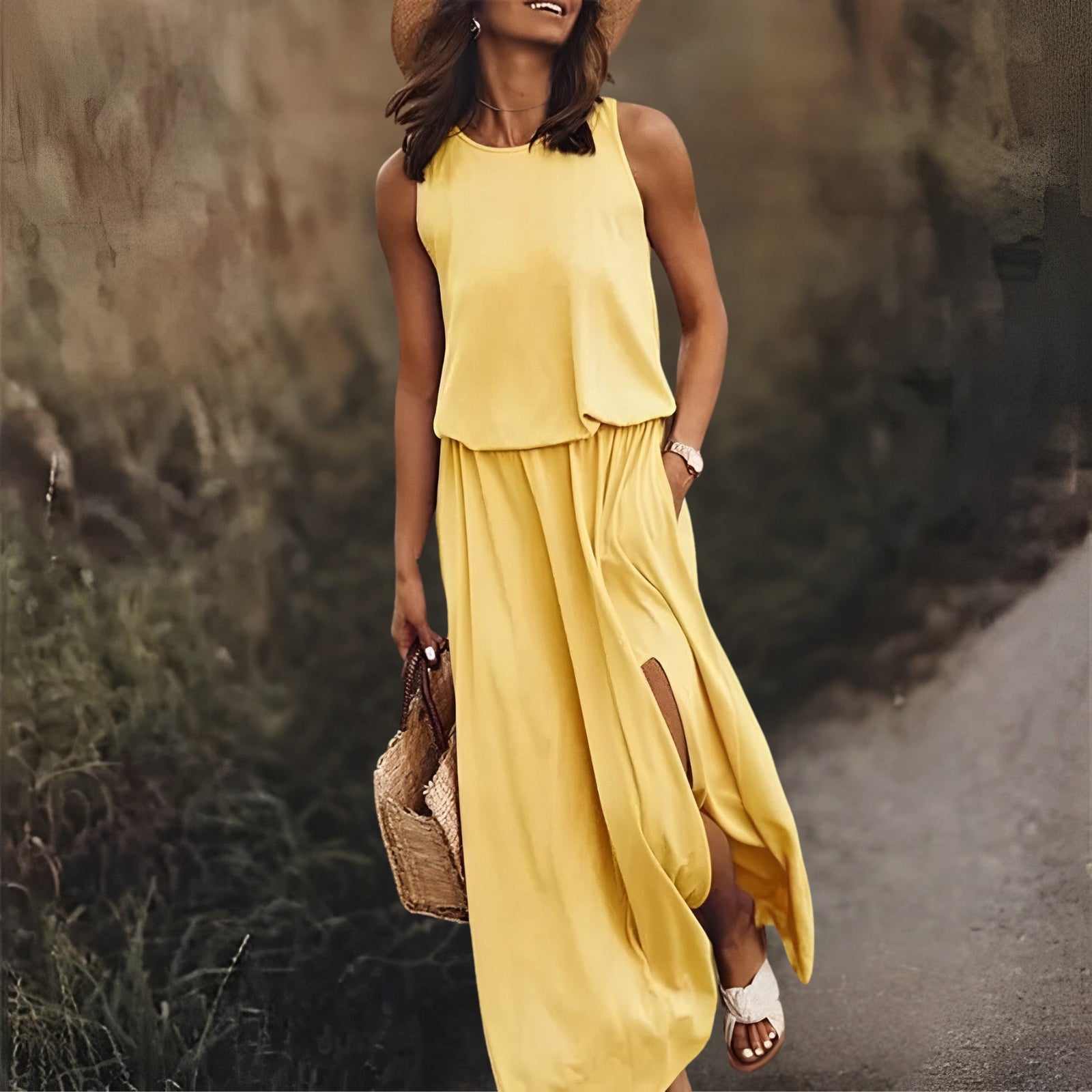 Women's Sleeveless Maxi Dress with Side Slit