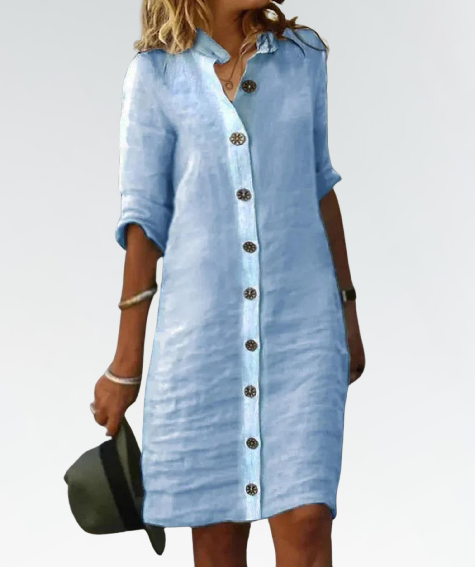 Women’s Spring Linen Shirt Dress with Button Detail