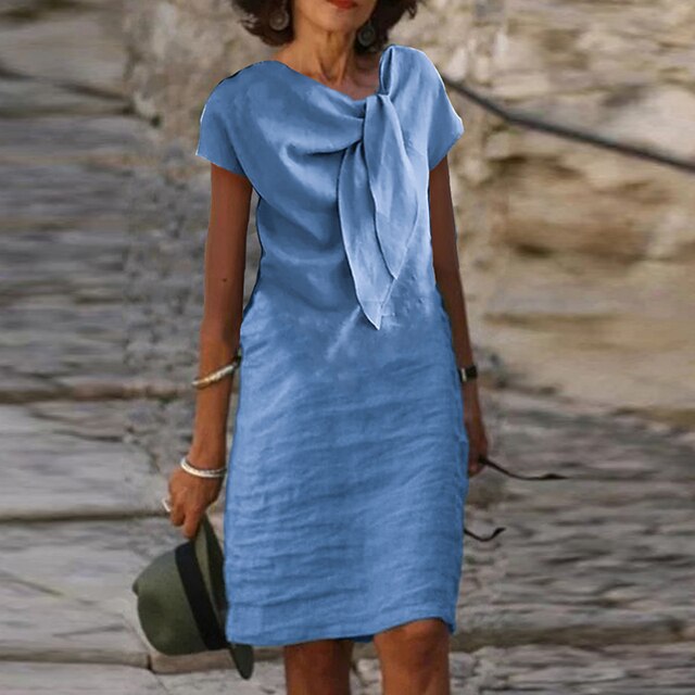 Women’s Elegant Bow Detail Linen Dress