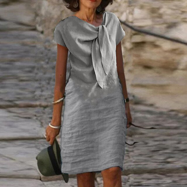 Women’s Elegant Bow Detail Linen Dress