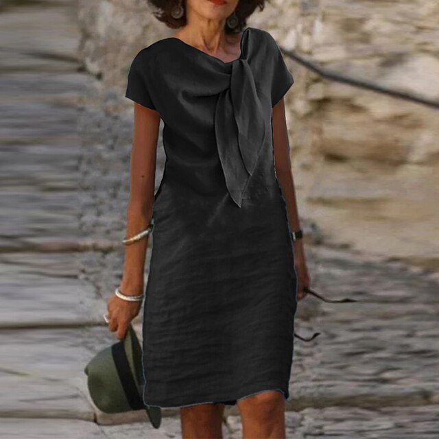 Women’s Elegant Bow Detail Linen Dress