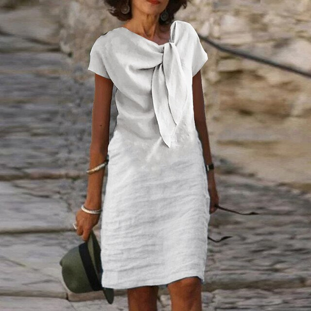 Women’s Elegant Bow Detail Linen Dress