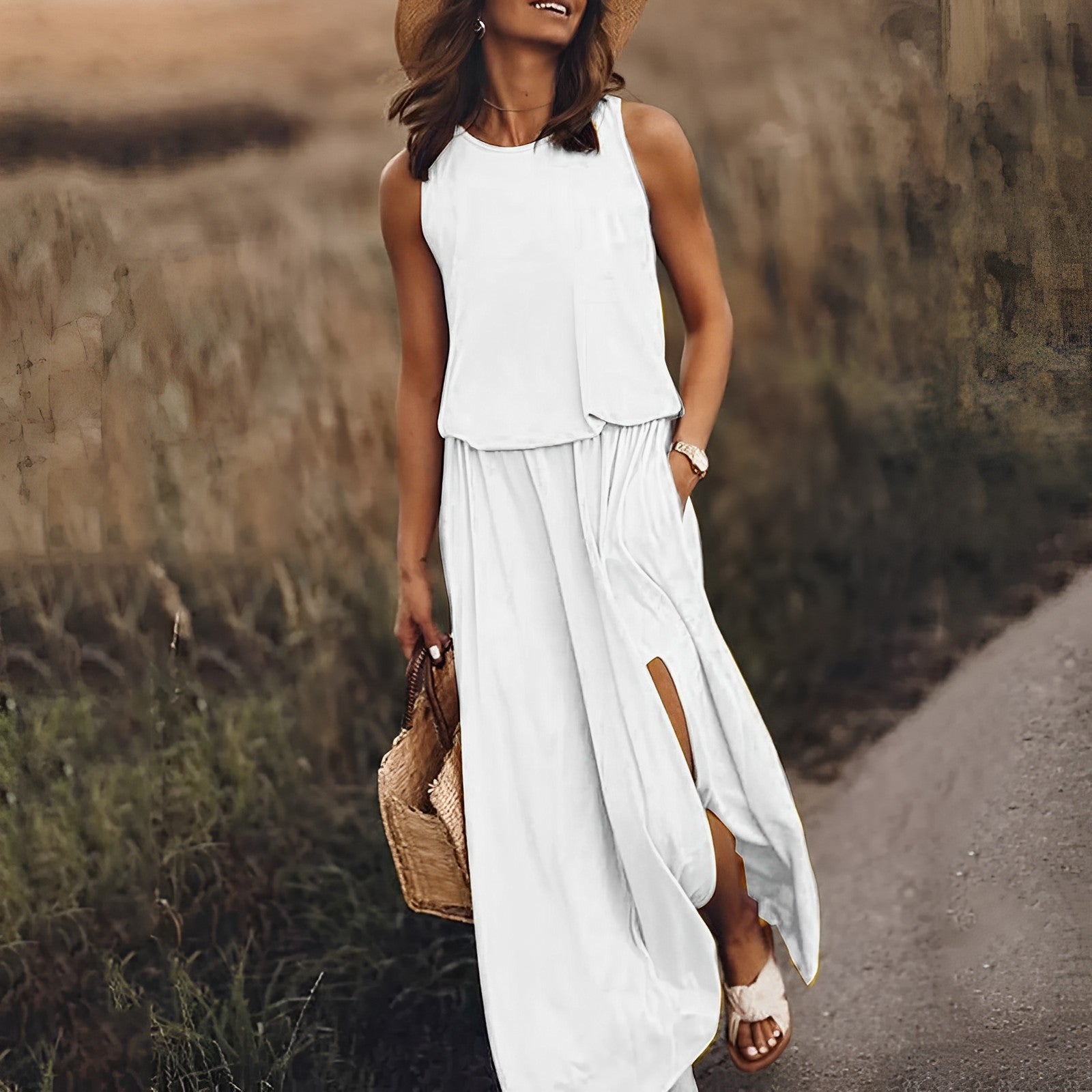 Women's Sleeveless Maxi Dress with Side Slit