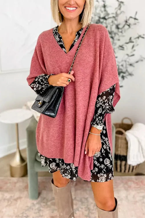 Women’s Fall Knit Poncho Sweater – V-Neck