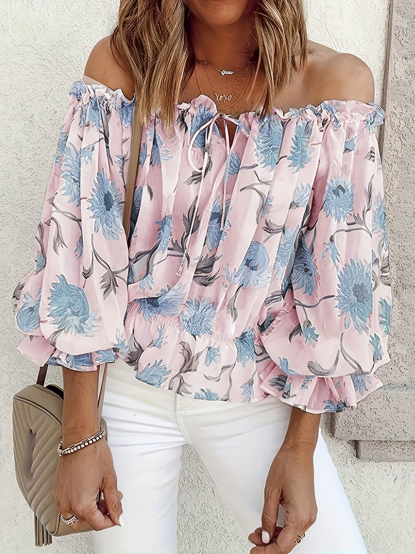 Women’s Floral Off-Shoulder Puff Sleeve Blouse