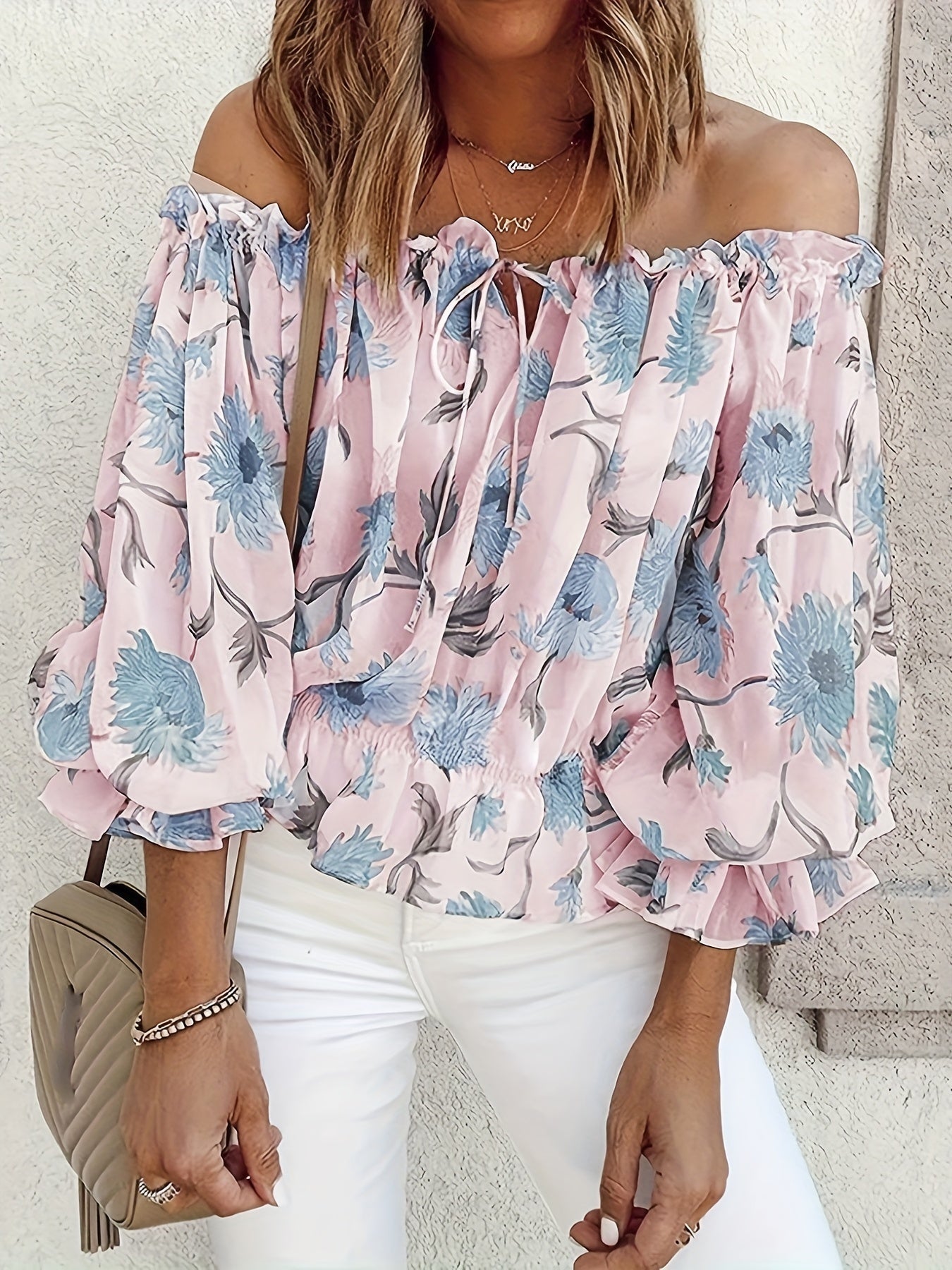Women’s Floral Off-Shoulder Puff Sleeve Blouse