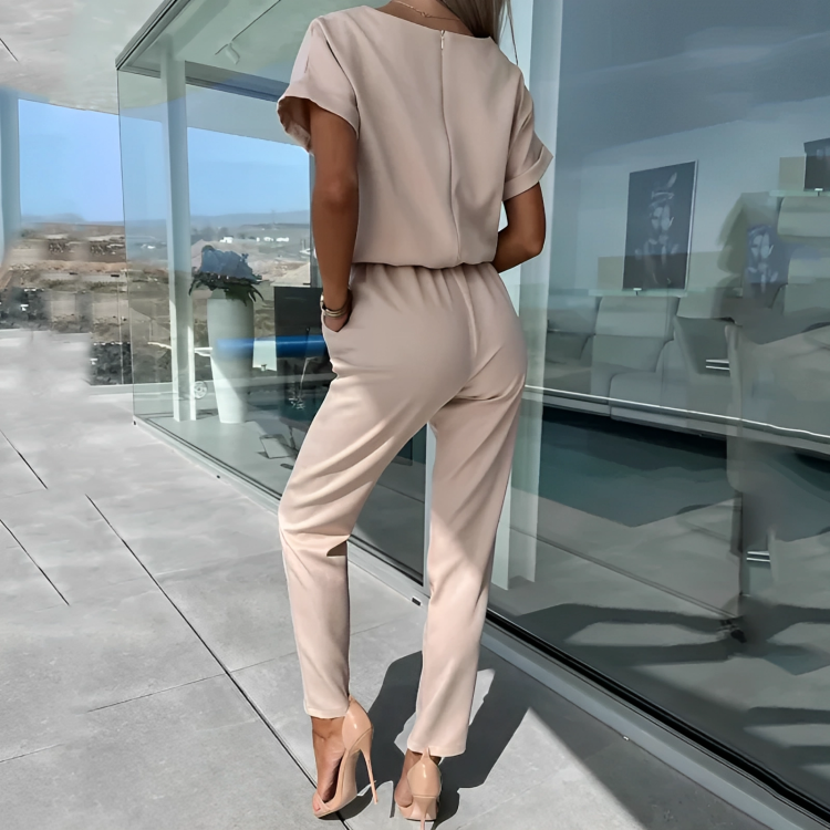Women’s Elegant Belted Short Sleeve Jumpsuit
