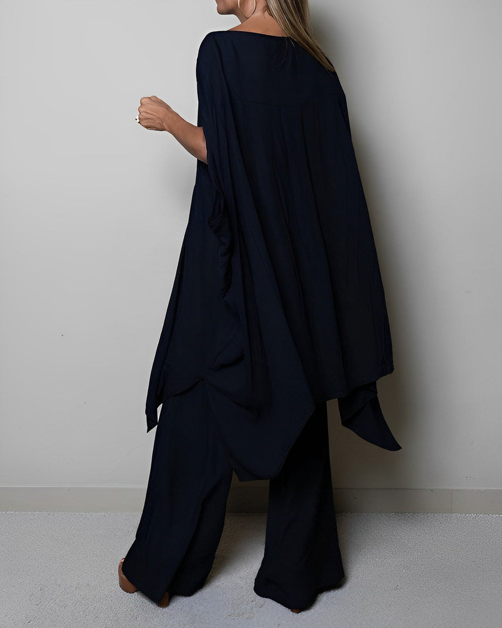 Women’s Elegant Cape Sleeve Two-Piece Set – Black