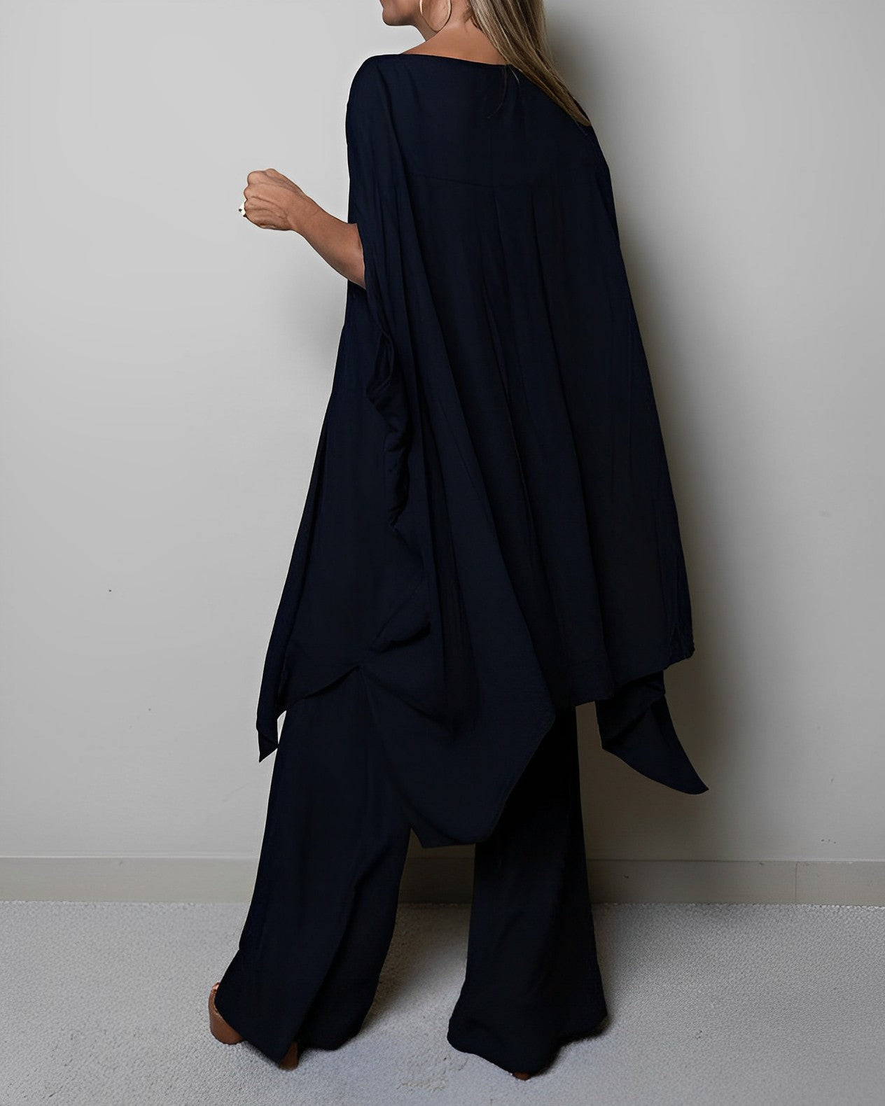 Women’s Elegant Cape Sleeve Two-Piece Set – Black