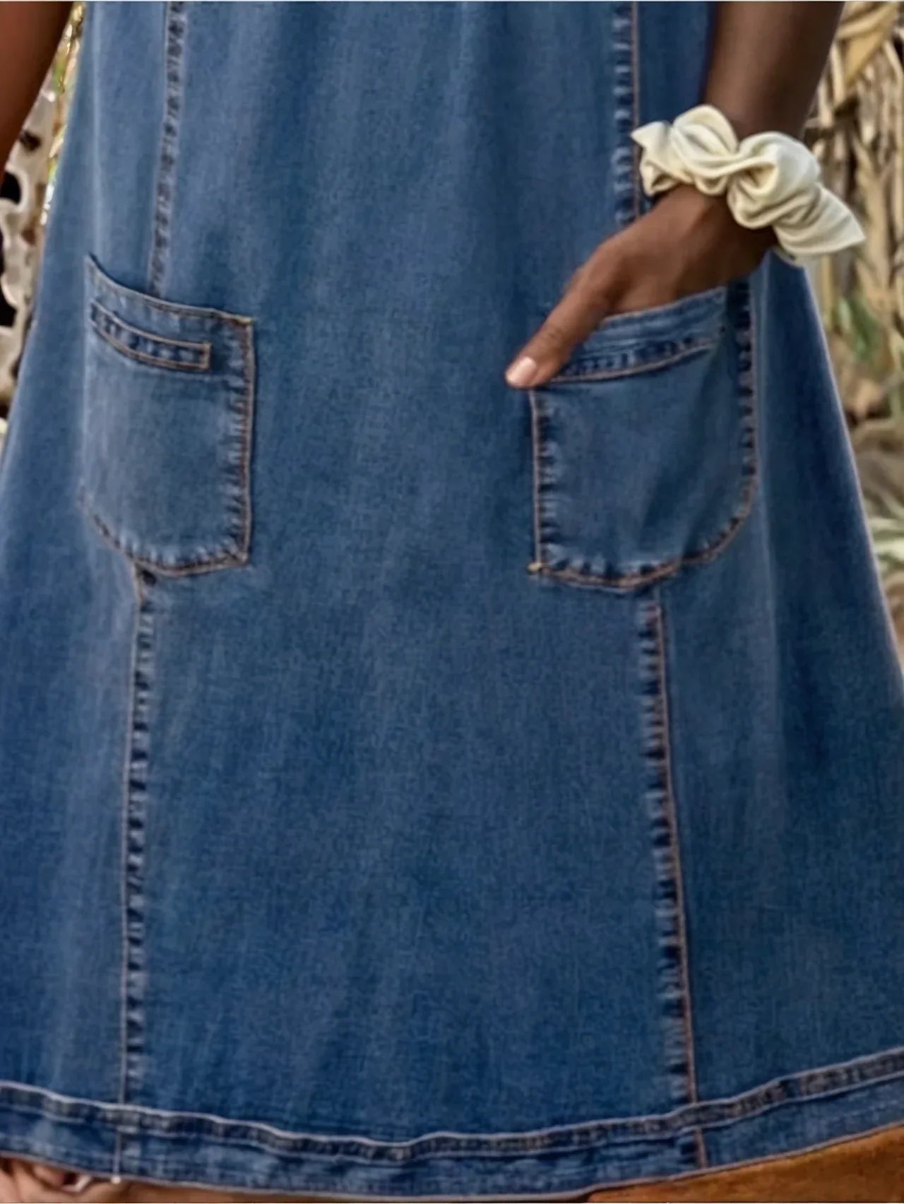 Women’s Denim Shift Dress with Short Sleeves