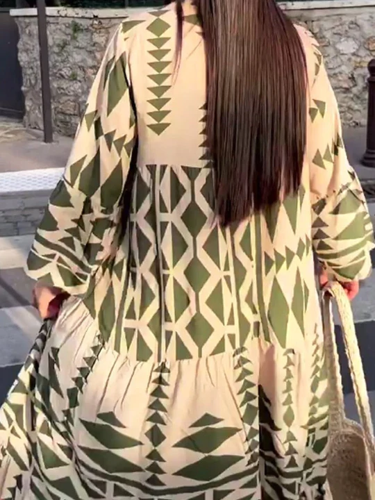 Women’s Spring Geometric Maxi Shirt Dress