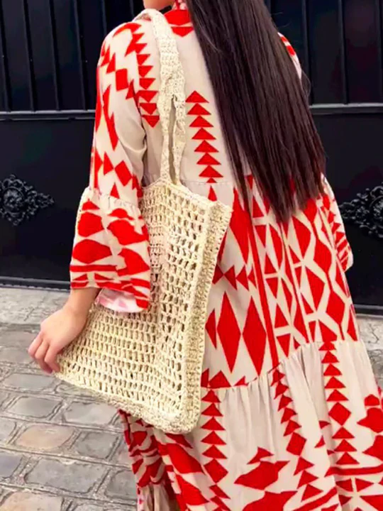 Women’s Spring Geometric Maxi Shirt Dress