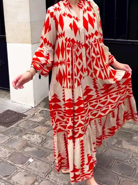 Women’s Spring Geometric Maxi Shirt Dress