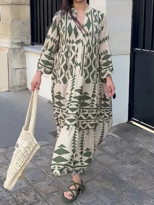 Women’s Spring Geometric Maxi Shirt Dress