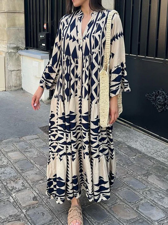 Women’s Spring Geometric Maxi Shirt Dress