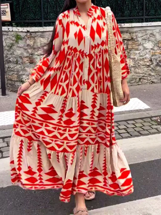 Women’s Spring Geometric Maxi Shirt Dress