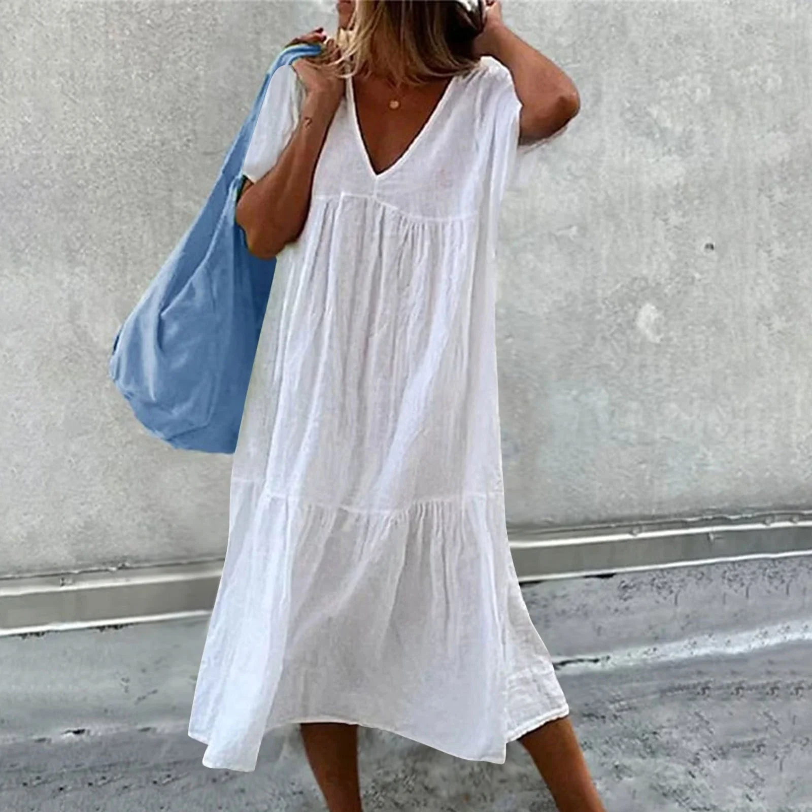Women’s Summer Loose-Fit V-Neck Midi Dress